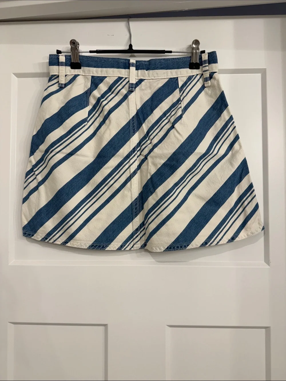 Universal Thread Blue & Cream Diagonal Stripe A-Line Mini Skirt